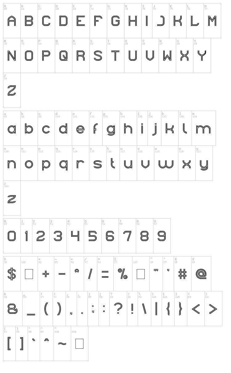 Next Century font map